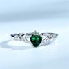 925 Sterling Silver Rings For Women Irish Claddagh Created Nano Emerald Heart Shape Solitaire Ring Classic Fine Jewelry