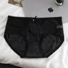 Female Spring and Summer Simple Sexy Lace Stitching Mesh 10A Grade Antibacterial Breathable Mid Waist Underwear
