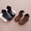 Girls Ankle Boots Round Head Anti Slip Children Short Leather Boots with Bow-knot Side Zip Fashion Kids Chelsea Leather Boots