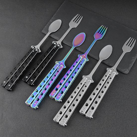 Набор вилок и ложек-бабочка из нержавеющей стали, складные ложки и вилки-бабочки, набор столовых приборов для путешествий, кемпинга, охоты, барбекю, кухни