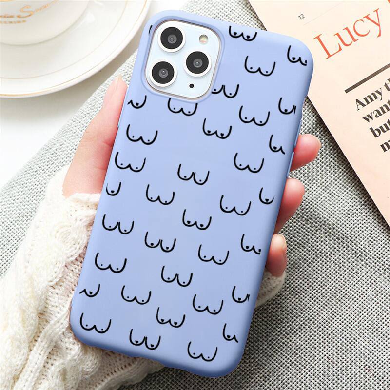 Boobs Art Print Harajuku Phone Case for iPhone 12 Mini Pro Max 11 Pro Max X XR XS 8 7 6s Plus Candy Purple Silicone Cases