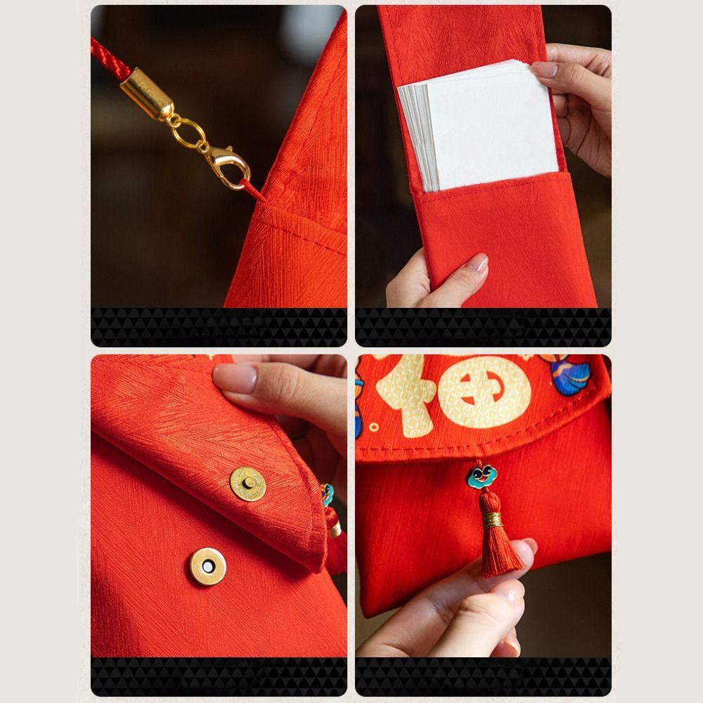 Китайский Новый год 2025 Красный конверт Праздник Весны Счастливые красные конверты Тканевый красный конверт Новый год