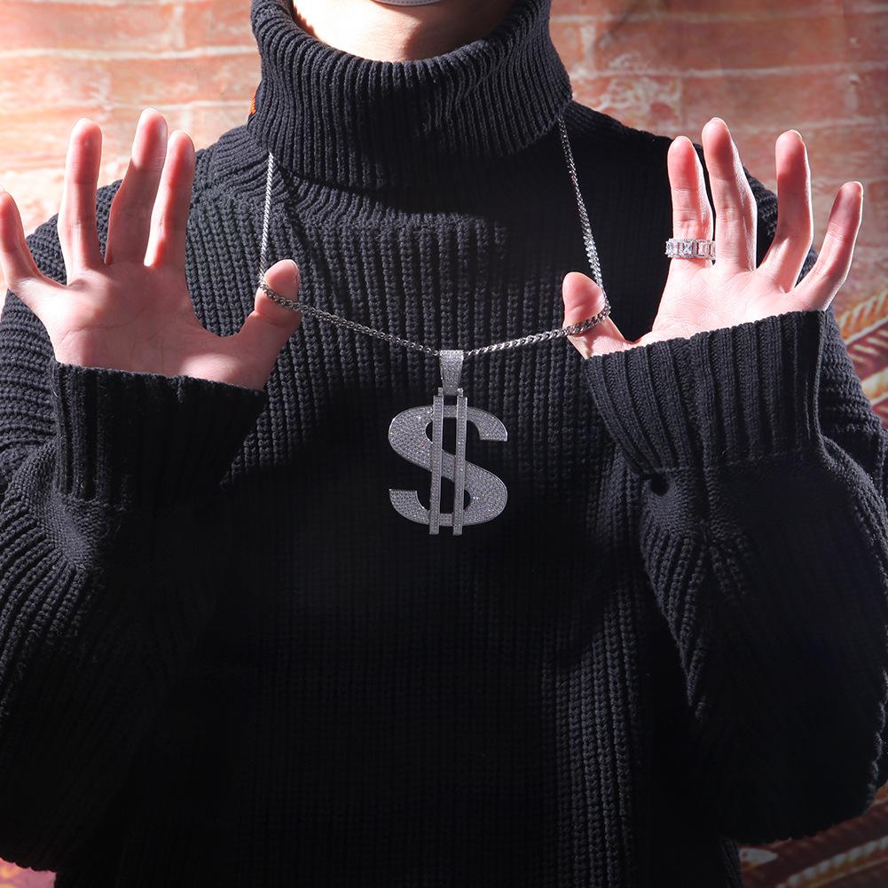 Хип-хоп властный большой кулон в долларах, ожерелье, медь, инкрустация цирконом, индивидуальный рэп, уличный стиль, модный бренд, мужские аксессуары