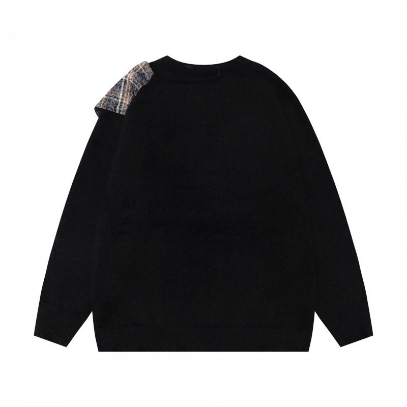 Unisex Oversized Knit Sweater With Embroidery Patchwork Detail Crew Neck Long Sleeve Winter