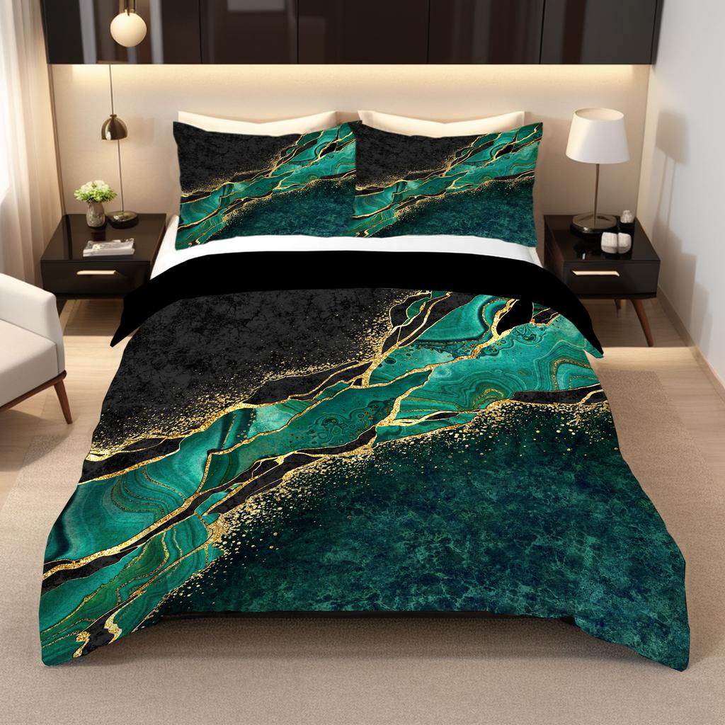 Comforter Green Blue Gold Marble Hd Digital Printing Bedding Set Soft Comfortable For Bedroom Guest Room
