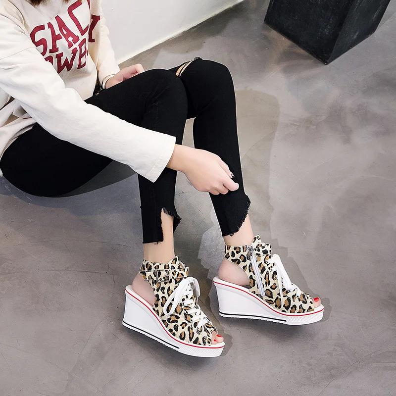 Модные женские босоножки 2024 года на танкетке с каблуком-рыбьим ртом, босоножки на 8 см, повседневные парусиновые туфли на платформе со шнуровкой, женские туфли