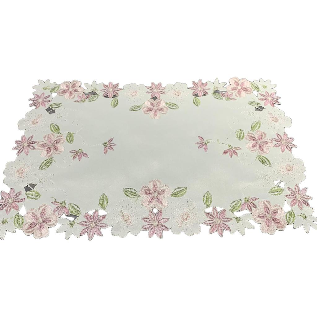 Polyester Floral Embroidery Table Mat - Western Style, Insulated & Hollow Design