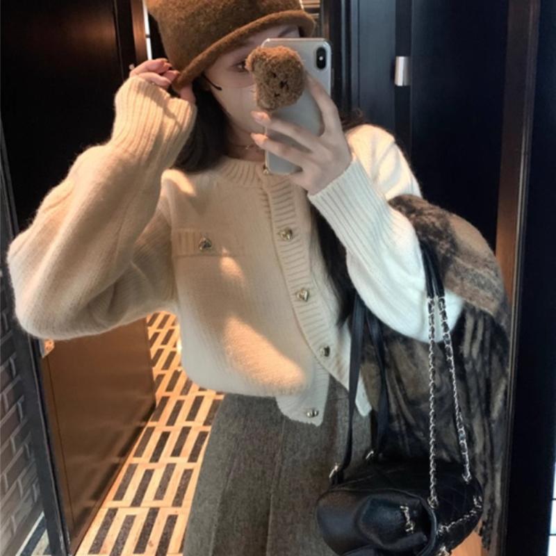 Autumn New Round Neck Solid Women's Sweater Jacket Fashion Winter Long Sleeve Casual Knitted Cardigan Women Elegant Slim Fit Warm Cardigans Tops 24847