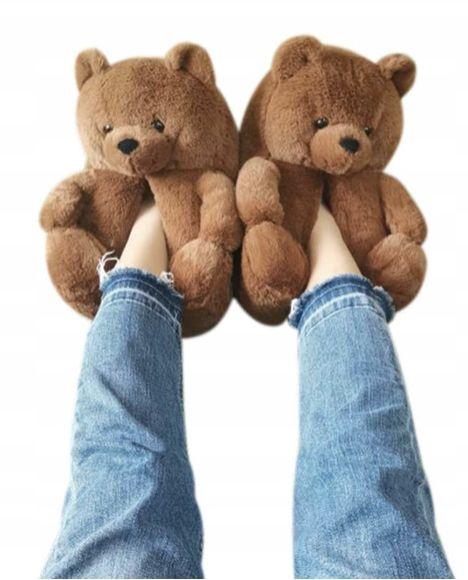Plush Teddy Bear Slippers Funny Warm Brown Gift
