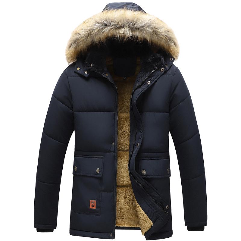 Men Winter Windproof Fleece Warm Thick Jacket Parkas Coat Men Fashion Hooded Fur Collar Jacket Classic Casual Parka Men