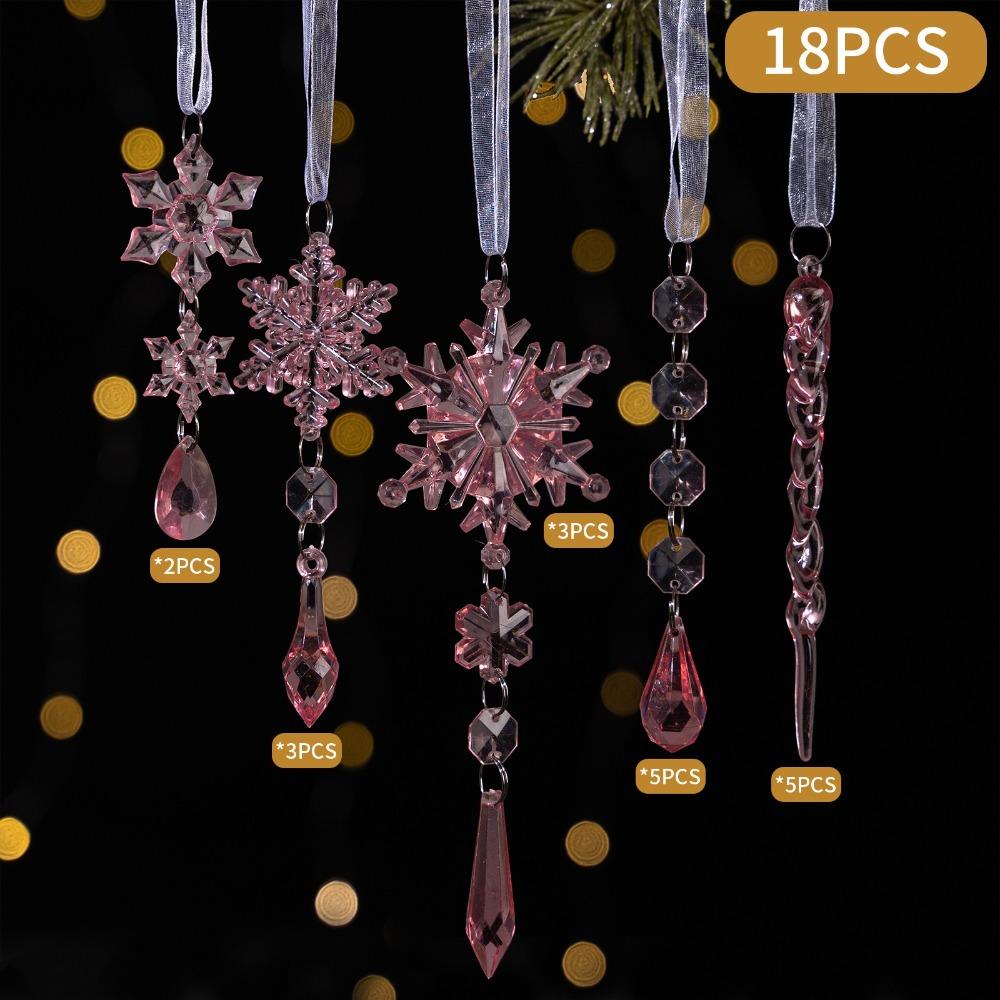 Transparent Acrylic Snowflakes Shatterproof Icicle Pendants Ice Strip Xmas Tree Ornaments New Year