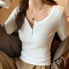 Strictly Selected Long-sleeved Base Shirt for Women Slim Button Urban Style Casual and Chic Round Neck Shoulder T-shirt