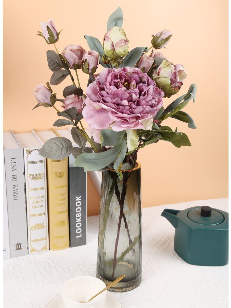 Валентинки Искусственные пионы Розы Реалистичные искусственные букеты со стеблями Шелковые цветочные композиции для дома Внутренние кофейные украшения Декор стола Свадьба