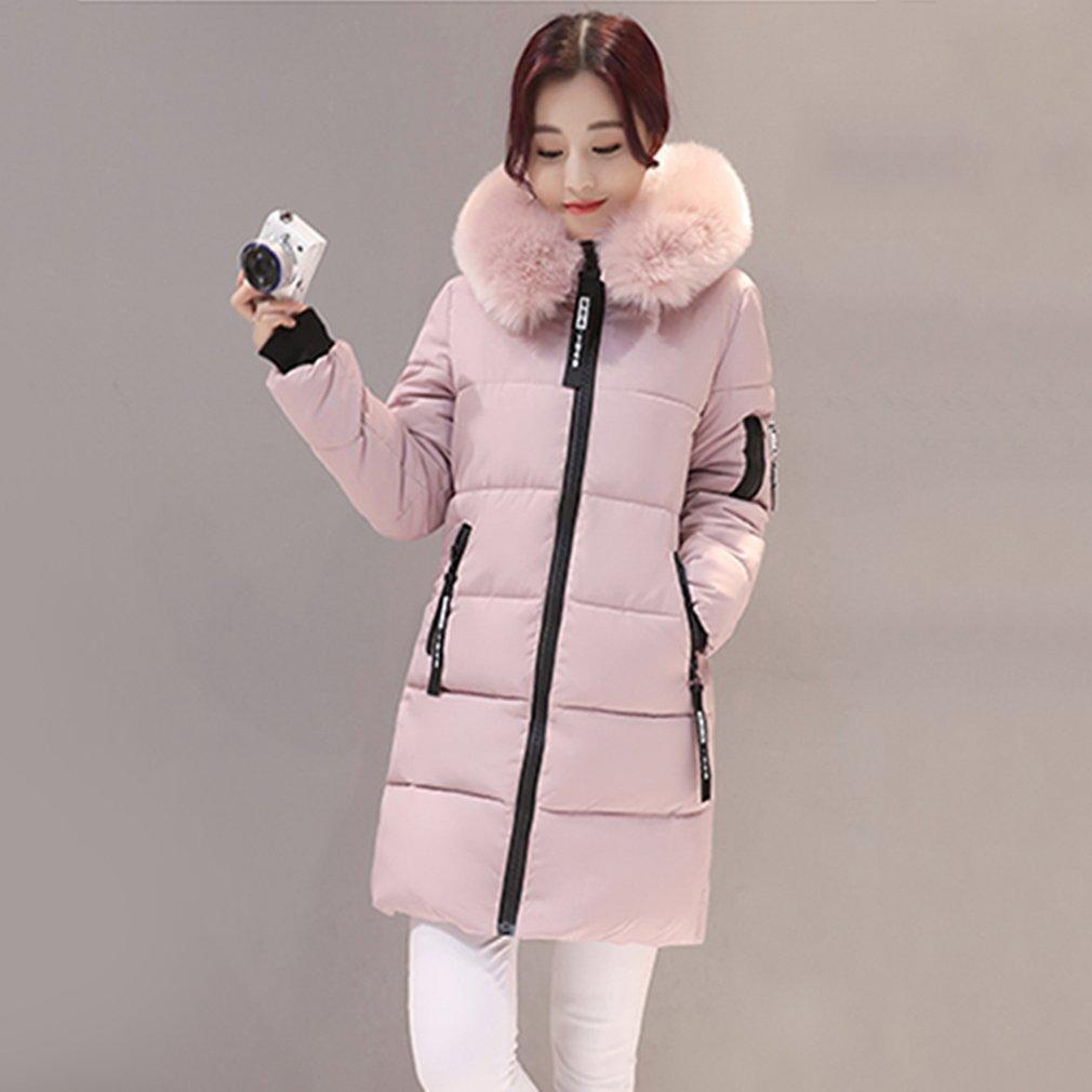 Fashion Women Long Down Cotton Parka Fur Collar Hooded Coat Winter Warm Jacket