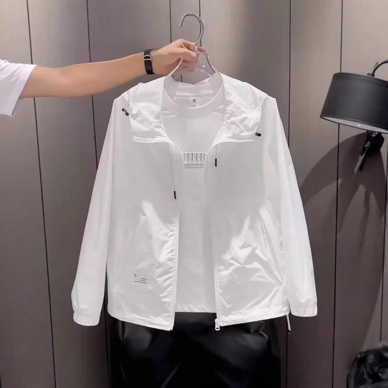 Lightweight Breathable Hooded Jacket Men Women Outdoor Casual Windbreaker White