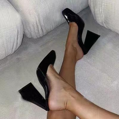 Летние подиумные шлепанцы на высоком каблуке синего цвета с треугольными чашечками, модные женские туфли без шнуровки Baotou с квадратным носком, туфли-лодочки, сандалии