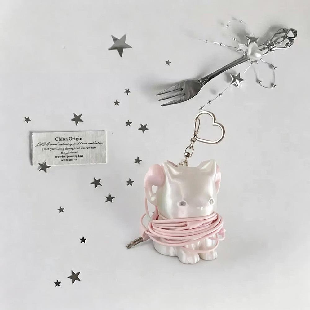 Mini Cat‑Shaped Cable Storage Pendant, 1D Printed Japanese‑Style Earphone Cord Organizer Daily Wire Accessory