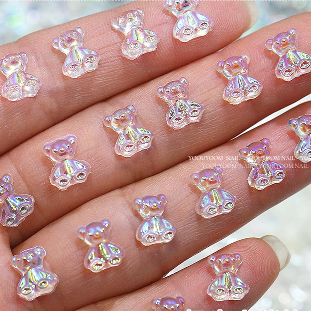 20 шт. милые украшения для ногтей в виде медведя, смоляные кристаллы, стразы «Аврора», красочные подвески для ногтей, аксессуары для поделок