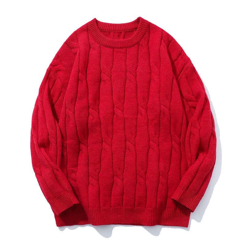 2026 Youth Japanese Style Chunky Knit Loose Sweater for Men - Autumn/Winter Long Sleeve Round Neck Trendy Couple Knitwear