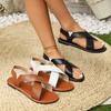 Модные женские сандалии 2025 Летние сандалии Плоские Мягкая кожа Женская обувь Повседневные Уличные Пляжные Римские сандалии Обувь для женщин Шлепанцы
