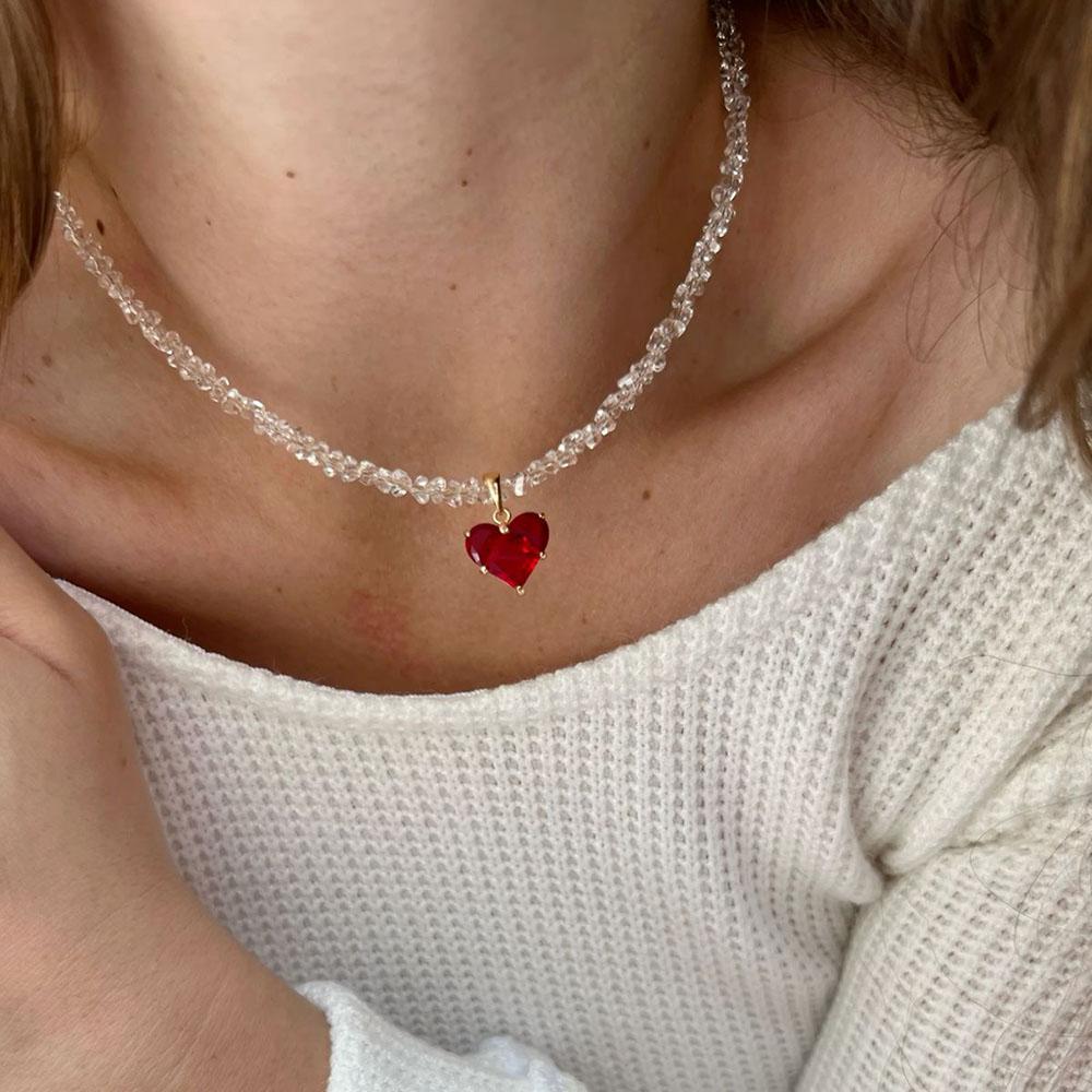 Vintage Zircon Crystal Heart Pendant Geometric Baroque Transparent Crystal Chain Necklace for Women Choker Party Jewelry N478