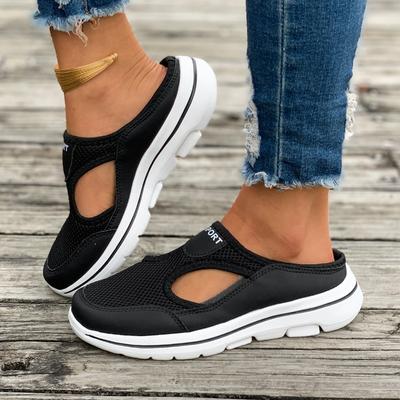 Модные женские тапочки из дышащей сетки, повседневные туфли на плоской подошве 2024 года, легкие однотонные женские спортивные тапочки One-step для отдыха на открытом воздухе