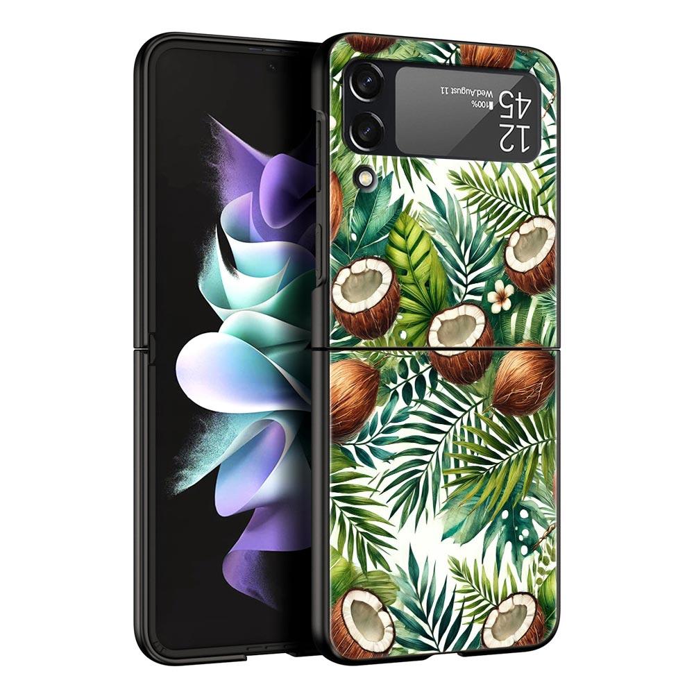 Чехол для телефона Samsung Galaxy Z Flip 3 4 5 6 7 Складной Черный Корпус Для Samsung Z Flip4 Flip5 ПК Жесткая Крышка Летний Кокос