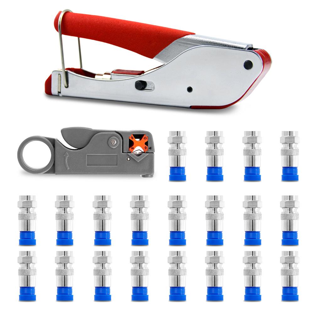 Coaxial Crimping Pliers Set: RG59/6 Cable Crimper, F-Head Crimper, Wire Stripper Tool.