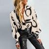 Spring Autumn Woman's Blouse Shirt POLO Collar In Contrasting Color Printed Long Sleeve Loose Casual Tops