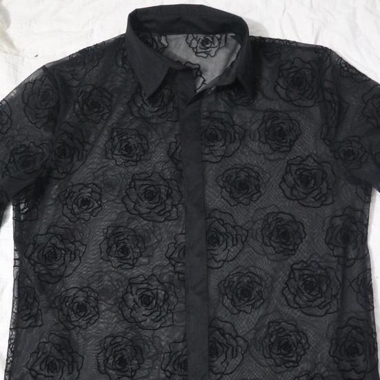 Летняя мужская рубашка с прозрачной сеткой и узором розы с отложным воротником и короткими рукавами, однобортный кардиган средней длины, пляжный топ для отпуска