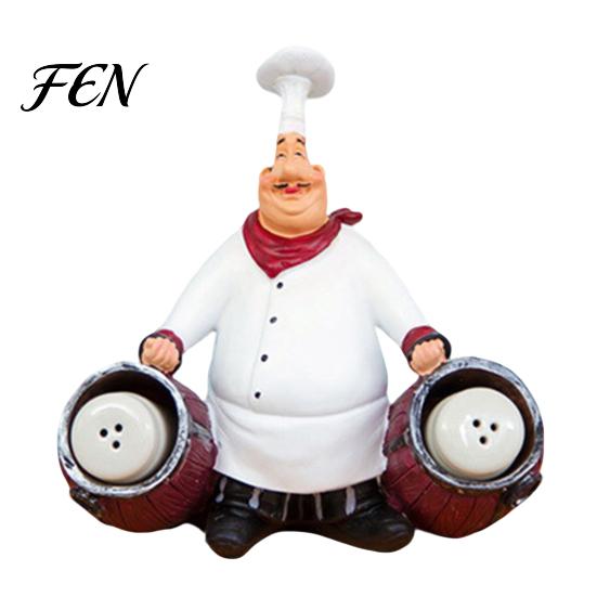 Kitchen Countertop Decor Chef Figurine, Resin Table Decoration, Funny Statue with Figurine Seasoning Bottle/Bottle Opener/Message Board for Shelf Home