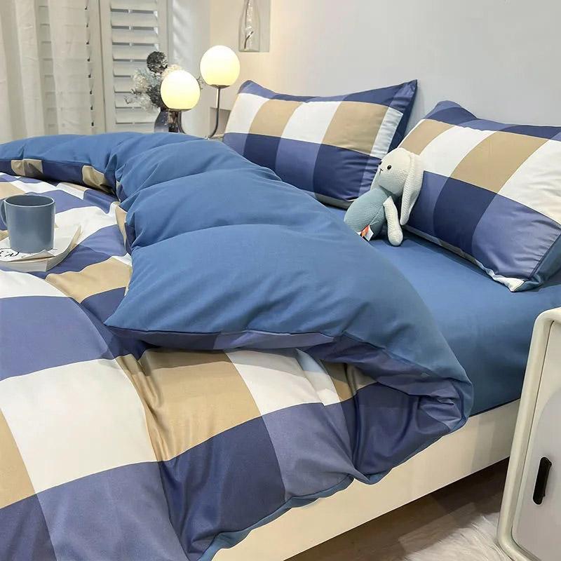 3/4pcs/set Double Solid Color Quilt Cover Four Piece Set Student Dormitory 1.2m Bedding Three Piece Set Double Bed Comfortable Sheet Home Textile