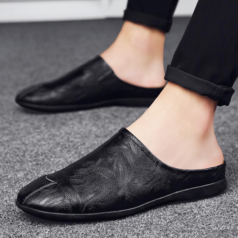Fashion2024 Men's Summer New Fashion Casual Half Slippers Male Breathable Cowhide Loafer Slipper Mocassins Soft Genuine Leather Sandals