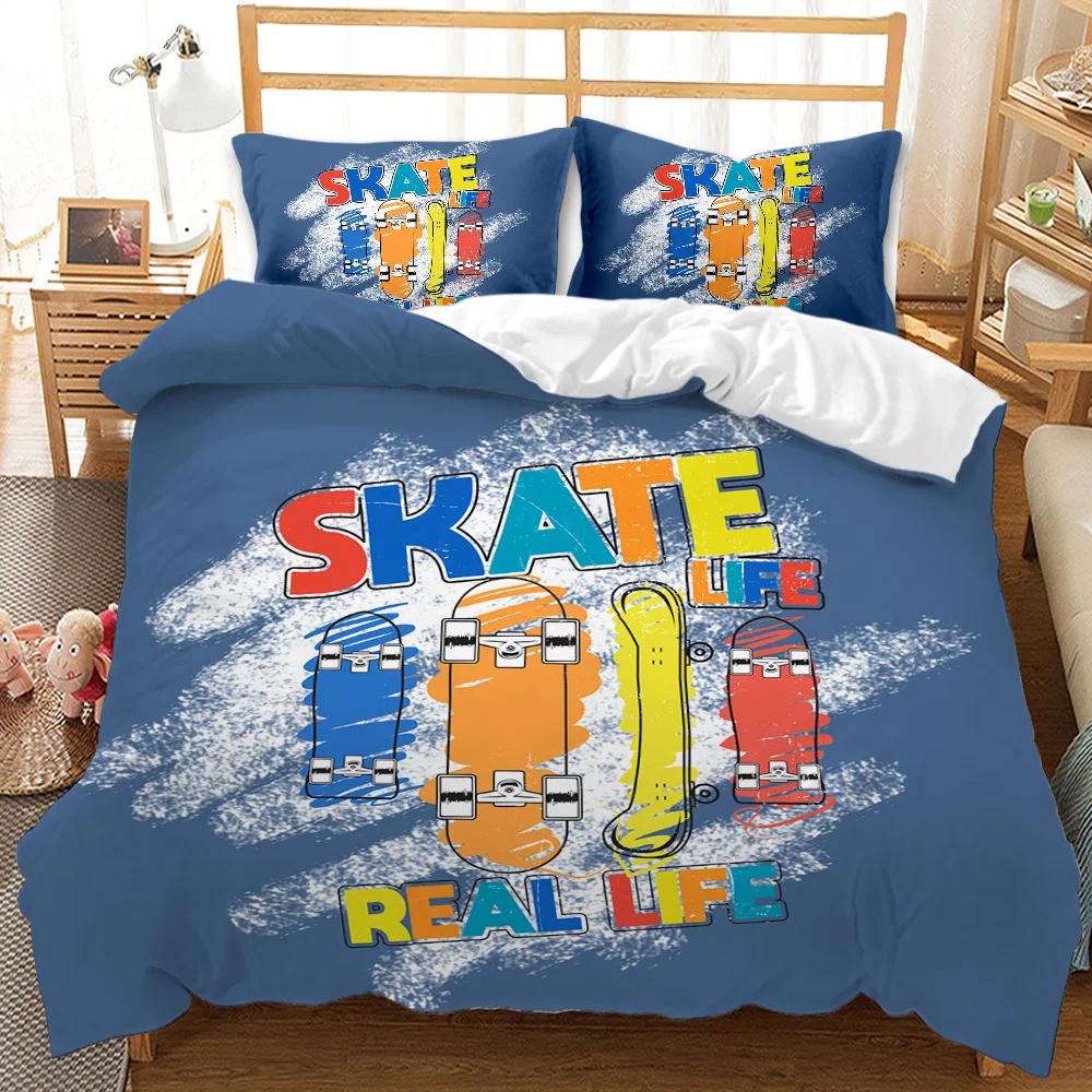 Skateboard Duvet Cover Set Skateboard Player Hip Hop Bedding Set Teens Street Hobby Sport Hippie King Size Polyester Quilt Cover
