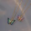 Micro Inlaid Zircon Gradient Rainbow Butterfly Fashion Simple and Personalized Temperament Titanium Steel Necklace For Women