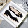 Fashion Flat Shoes Women's Spring Autumn New 2025 French Square Toe Bow Casual All-match Black Pumps Mules Ladies Shoes Plus Size 43 44