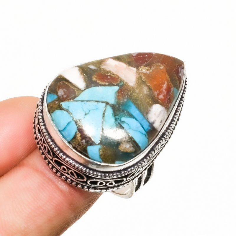 Spiny Oyster Gemstone Handmade 925 Silver Plated Jewelry Ring Size 8