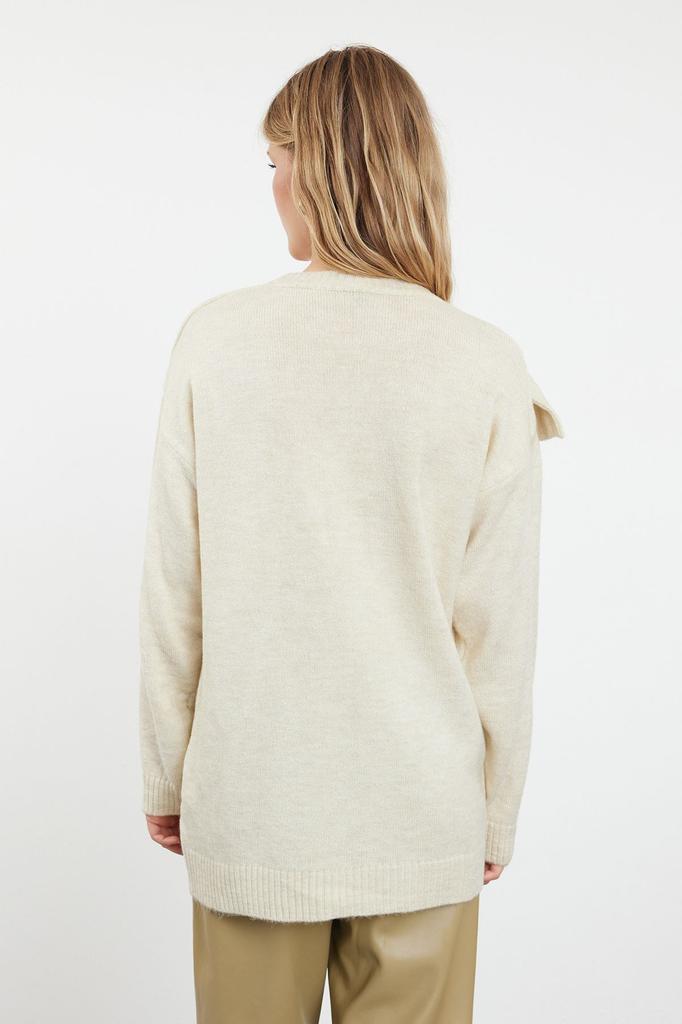 Women's Fashionable Stylish Hijab Sweater Ecru Bow Detailed Soft Textured Knitwear Sweater