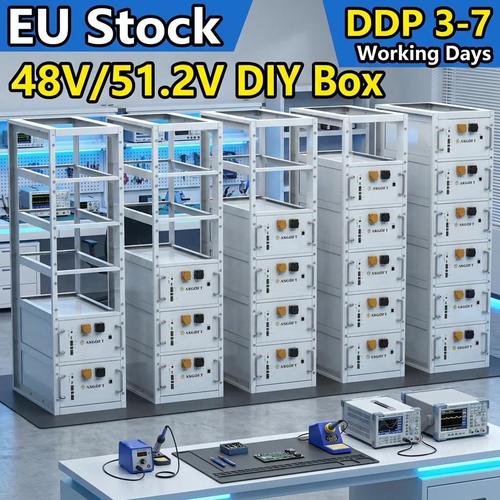 ASGOFT DIY LiFePo4 48V/51.2V 280AH Metal Battery Storage Box with BMS for 16kWh Stackable Home Energy Storage