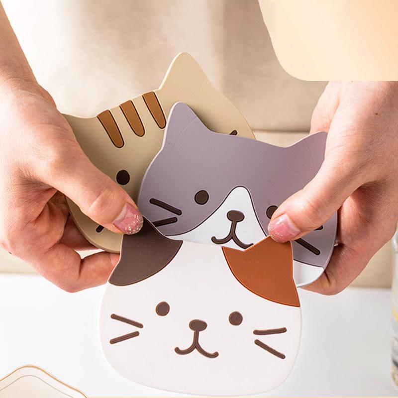 Non-slip Hot Drink Insulated Pad New Cartoon Cat Shaped Tea Mat Cup Holder Mat Coffee Coaster Stand Kitchen Accessories