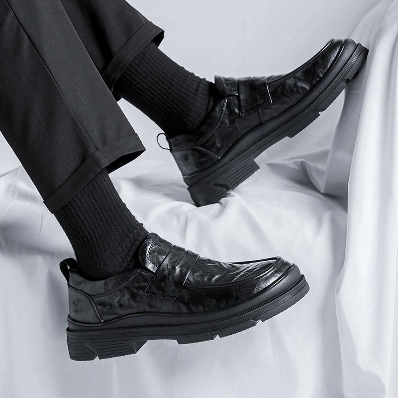 Кожаные туфли мужские новые трендовые деловые повседневные туфли черные туфли с большой головкой на платформе рабочие туфли 91844-R