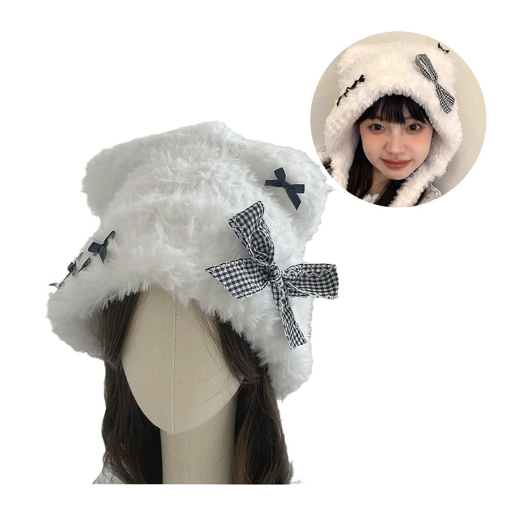 Cute Girls Bowknot Bear Ear Earflap Beanie Windproof Trapper Hat Ear Protector Hat Adult Winter Cycling Skiing Supplies