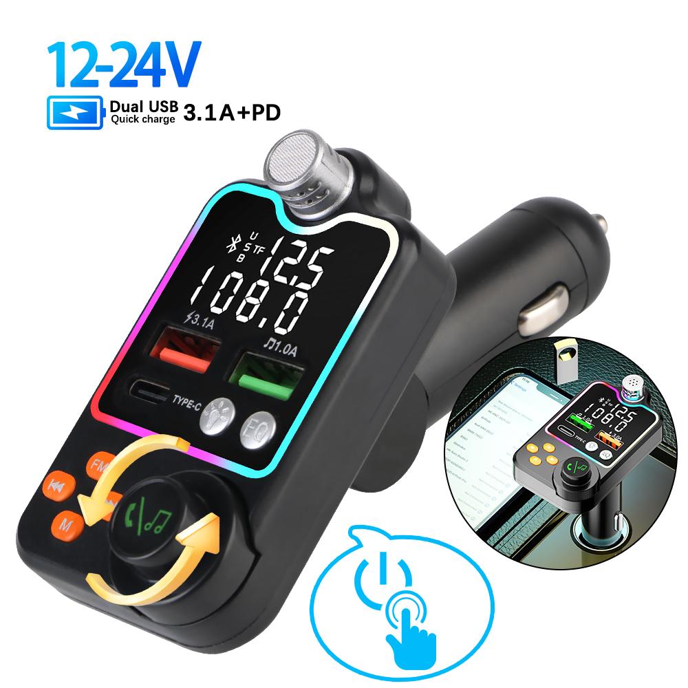 Автомобильные аксессуары MP3-плеер Handsfree Car Kit Wireless 5.0 FM Modulator Car Music Receiver FM Transmitter Type C Dual USB Car Charger