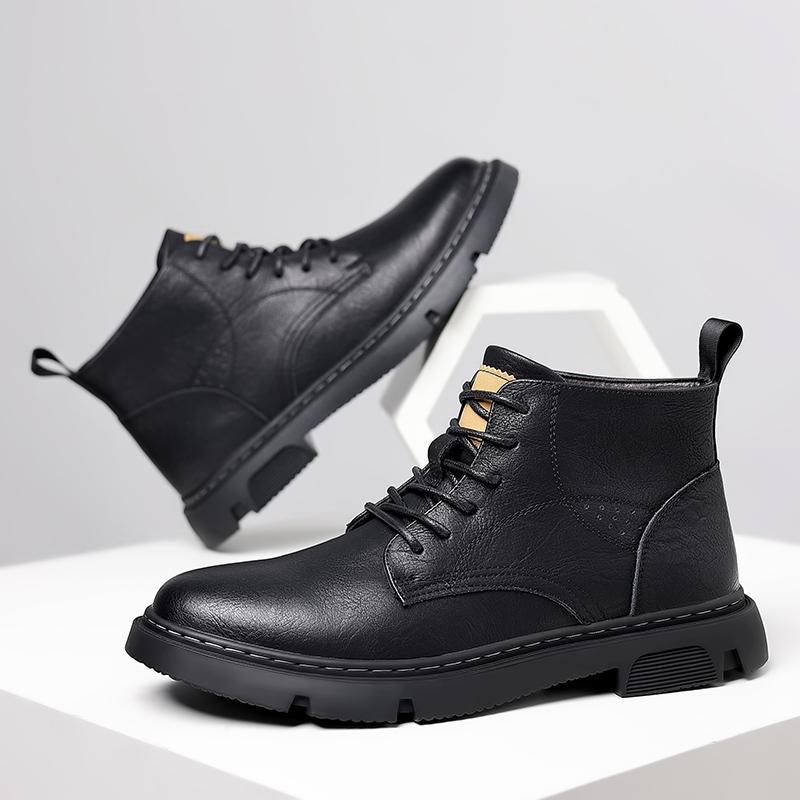 Мужские мотоциклетные ботинки из натуральной кожи, высокие ботинки на осень-зиму, деловые повседневные британские ботильоны, теплые плюшевые базовые ботинки на меху