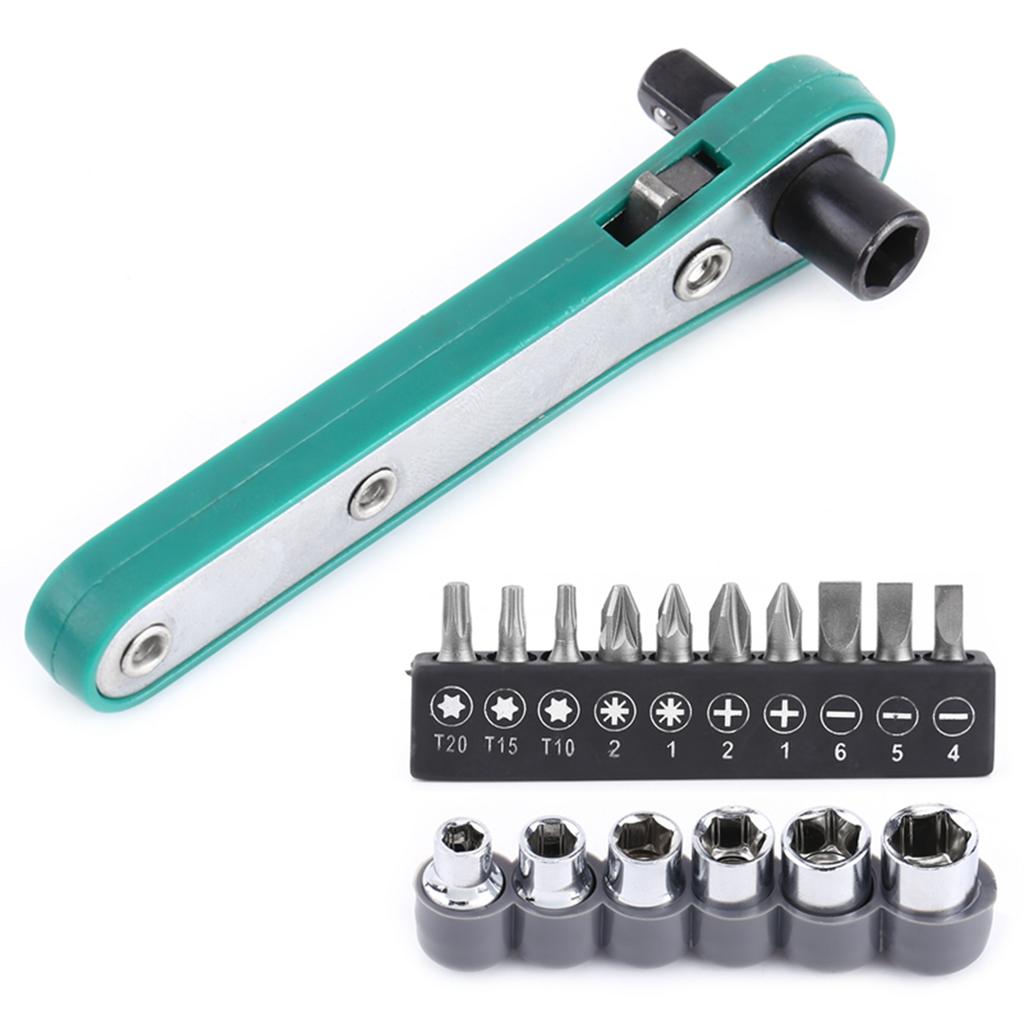 1 4  Wrench Screwdriver Ratchet Handle with Interchangeable Driver Bits and Sockets