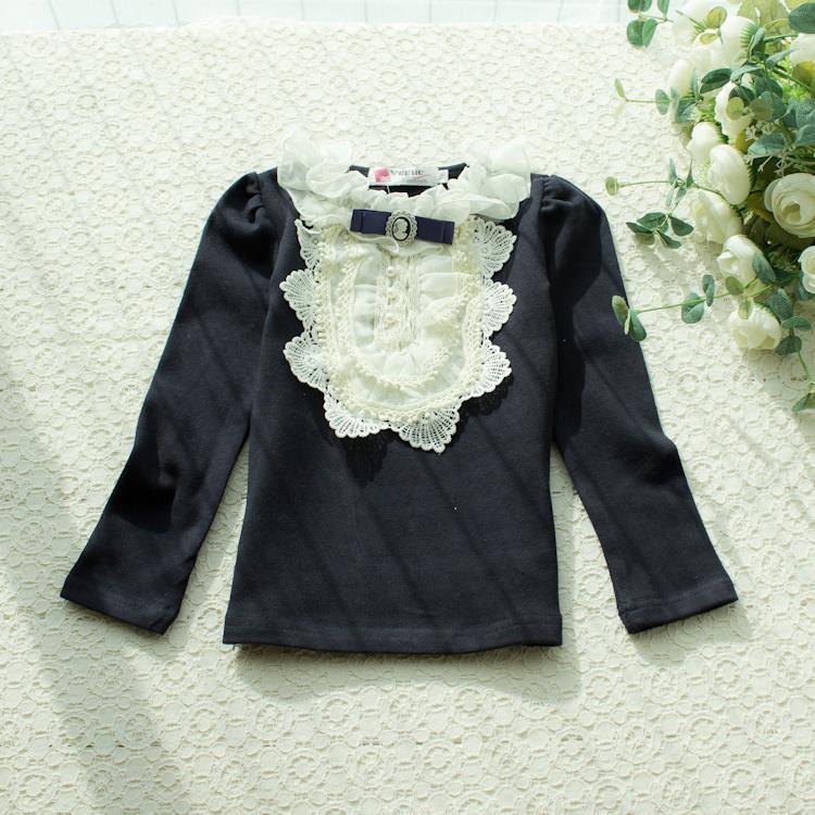 YUBAOBEI Spring Baby Girls Lace Flower Blouse Kids Bow Tops Tees Cotton Shirts Toddler Children Clothes