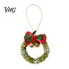 Indoor Christmas Tree Embellishments Mini Wreath Ornament, Hanging Decoration with Plaid Bow And Xmas Gift Wrapping Accessories Metal Bells, Handmade