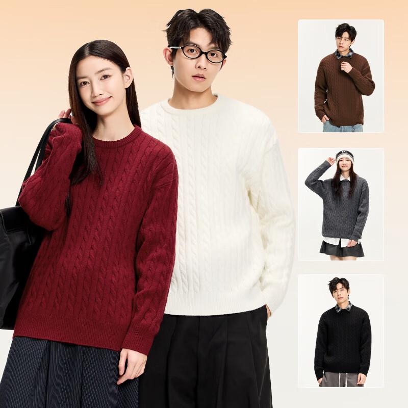 MINISO Men's Relaxed Fit Cable Knit Sweater