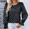 Женские модные повседневные летние блузки и рубашки с круглым вырезом с длинными рукавами