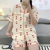 Women's Nightwear Love Print Lapel Cardigan Pajamas Teenage Summer Short Sleeve Shorts Sleepwear Loungewear Set Girl Homewear